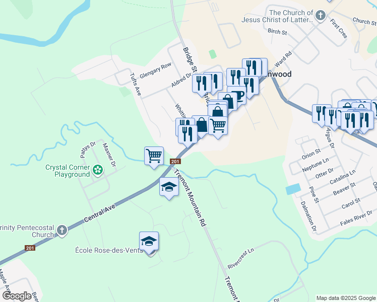 map of restaurants, bars, coffee shops, grocery stores, and more near 678 Central Avenue in Kingston