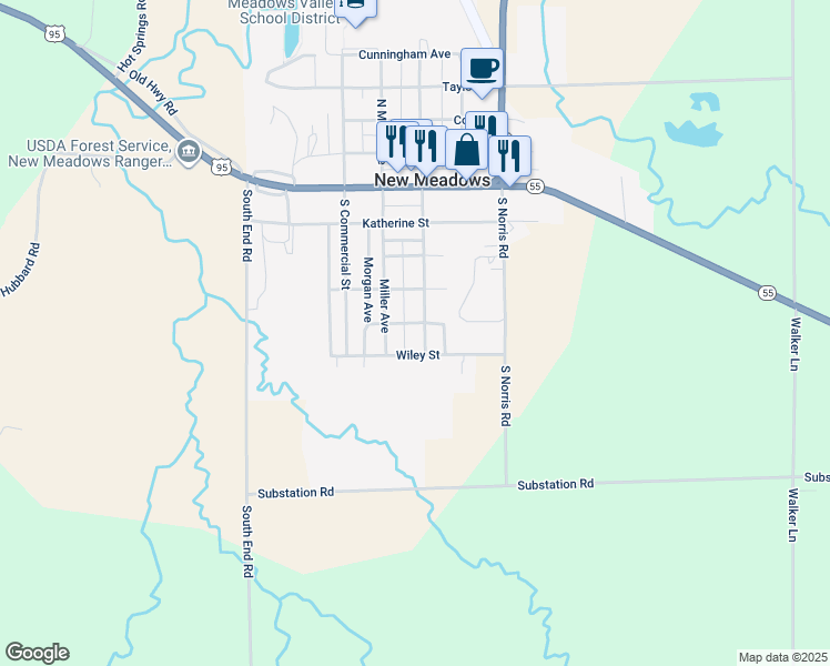 map of restaurants, bars, coffee shops, grocery stores, and more near 509 Heigho Avenue in New Meadows