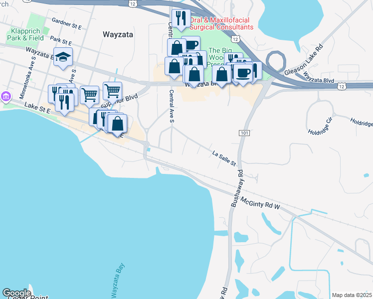 map of restaurants, bars, coffee shops, grocery stores, and more near 316 Hampton Street South in Wayzata