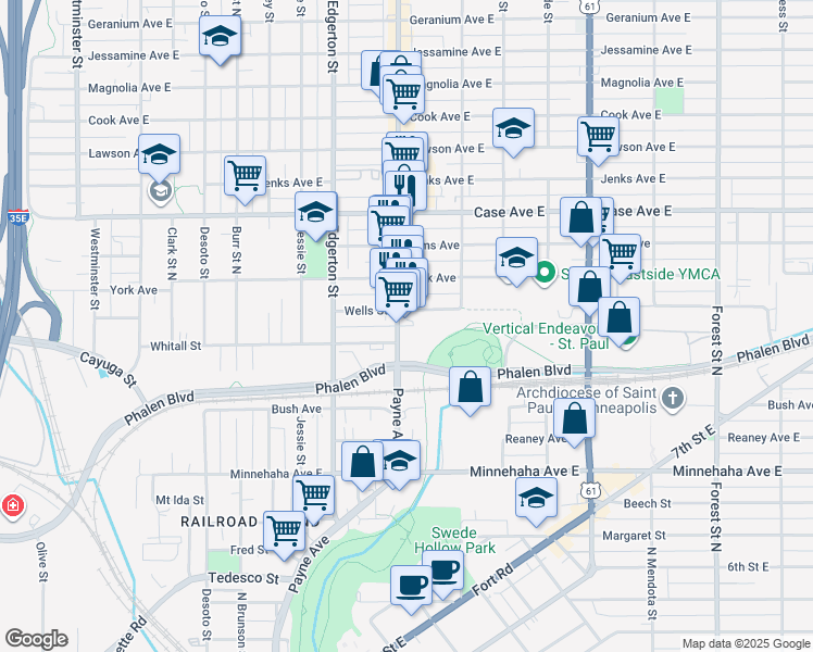 map of restaurants, bars, coffee shops, grocery stores, and more near 858 Payne Avenue in Saint Paul