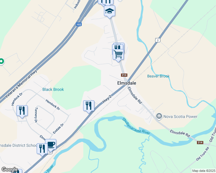 map of restaurants, bars, coffee shops, grocery stores, and more near 18 Mackeyes Lane in Elmsdale