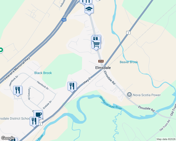 map of restaurants, bars, coffee shops, grocery stores, and more near 18 Mackeyes Lane in Elmsdale