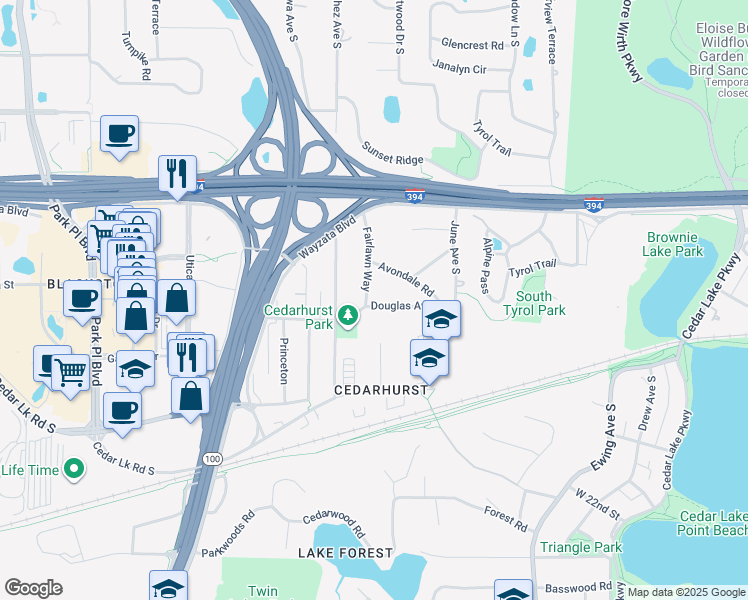 map of restaurants, bars, coffee shops, grocery stores, and more near 4530 Douglas Avenue in Minneapolis