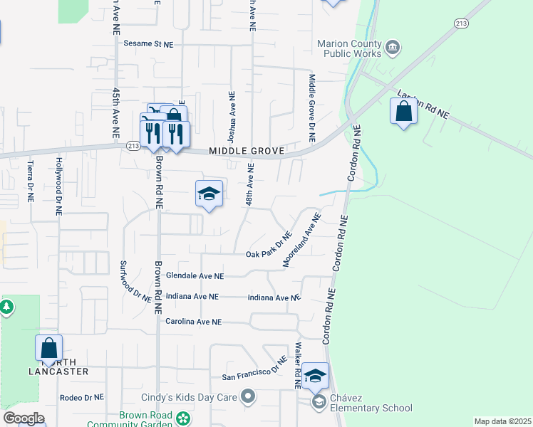 map of restaurants, bars, coffee shops, grocery stores, and more near 4858 Somerset Drive Northeast in Salem