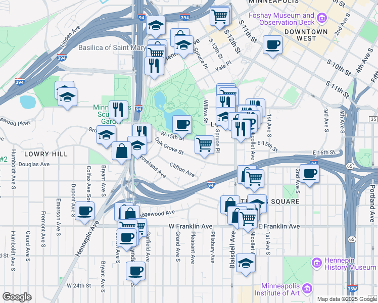 map of restaurants, bars, coffee shops, grocery stores, and more near 309 West 15th Street in Minneapolis