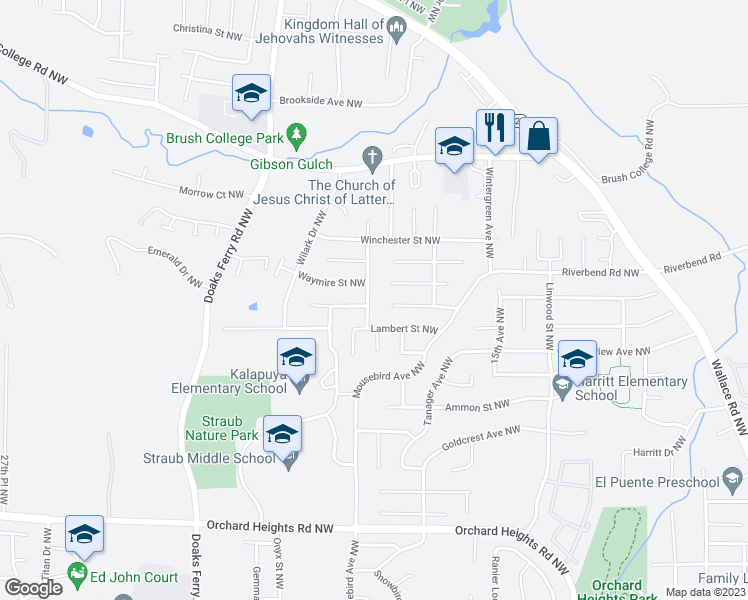 map of restaurants, bars, coffee shops, grocery stores, and more near 2318 Westminster Avenue Northwest in Salem