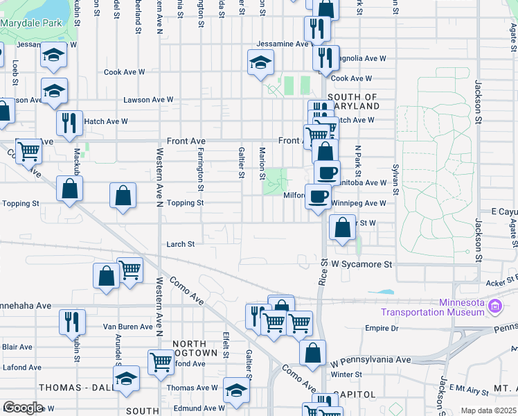 map of restaurants, bars, coffee shops, grocery stores, and more near 861 Marion Street in Saint Paul