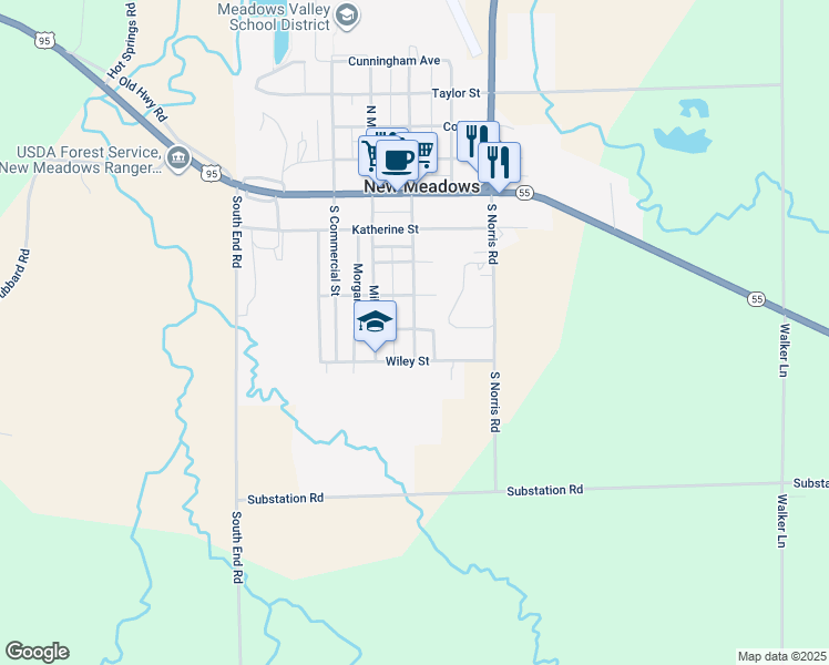 map of restaurants, bars, coffee shops, grocery stores, and more near 509 Heigho Avenue in New Meadows