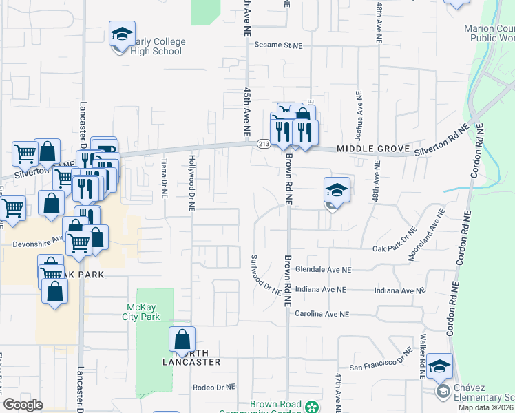 map of restaurants, bars, coffee shops, grocery stores, and more near 3151 Sandal Court Northeast in Salem