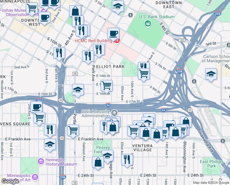 map of restaurants, bars, coffee shops, grocery stores, and more near 1603 Chicago Avenue in Minneapolis