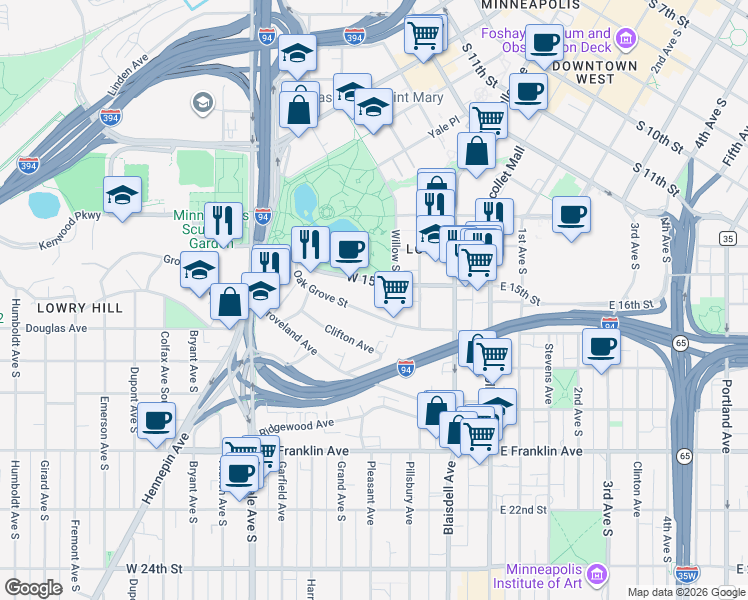 map of restaurants, bars, coffee shops, grocery stores, and more near in Minneapolis
