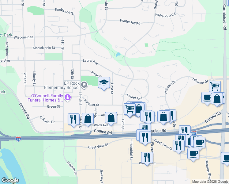map of restaurants, bars, coffee shops, grocery stores, and more near 202 Hoyt Street in Hudson