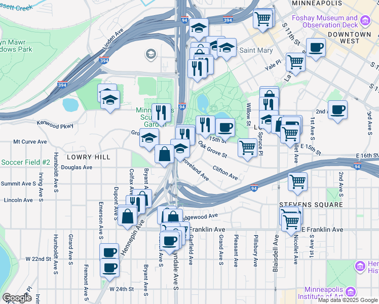 map of restaurants, bars, coffee shops, grocery stores, and more near 510 Groveland Avenue in Minneapolis
