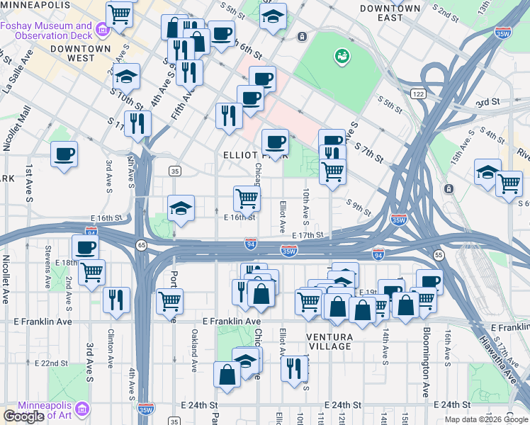 map of restaurants, bars, coffee shops, grocery stores, and more near 1515 Chicago Avenue in Minneapolis