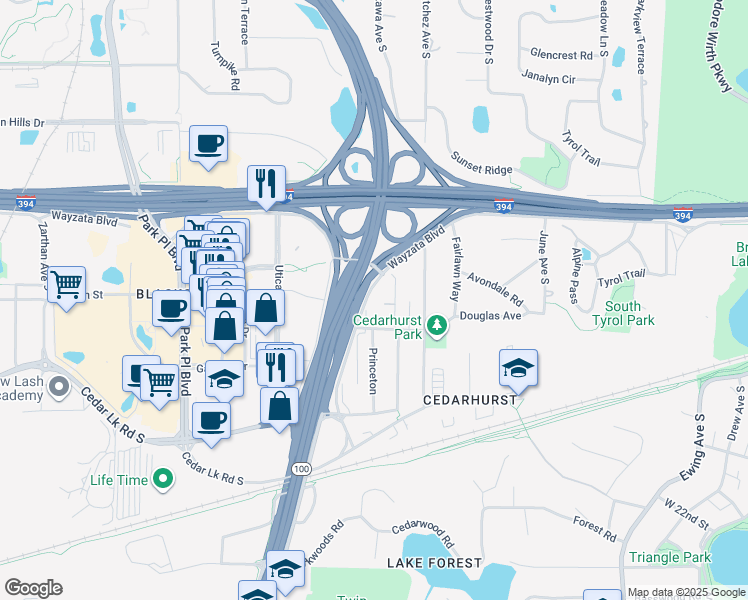 map of restaurants, bars, coffee shops, grocery stores, and more near 1540 Ottawa Avenue South in Minneapolis