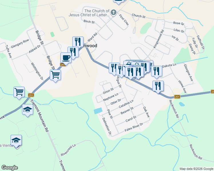 map of restaurants, bars, coffee shops, grocery stores, and more near 994 Aurora Crescent in Kingston