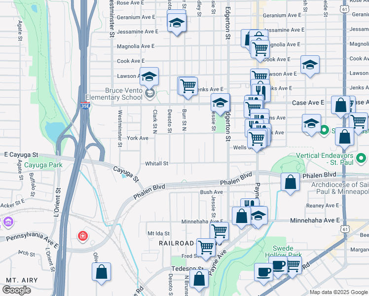 map of restaurants, bars, coffee shops, grocery stores, and more near 856 Burr Street North in Saint Paul