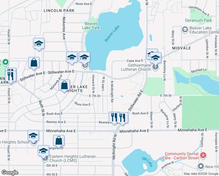 map of restaurants, bars, coffee shops, grocery stores, and more near 846 Lake Street North in Saint Paul