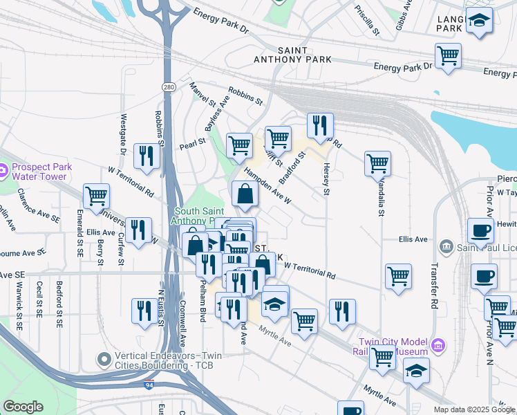 map of restaurants, bars, coffee shops, grocery stores, and more near 2333 Long Ave in St Paul