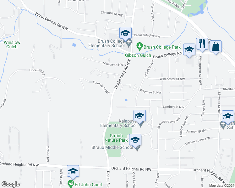 map of restaurants, bars, coffee shops, grocery stores, and more near 2334 Doaks Ferry Road Northwest in Salem