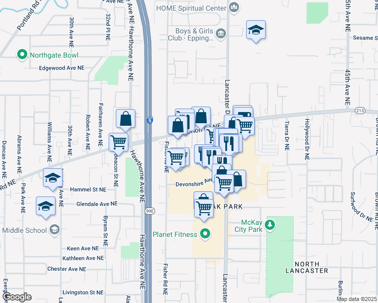 map of restaurants, bars, coffee shops, grocery stores, and more near 3272 Autumn Chase Way Northeast in Salem