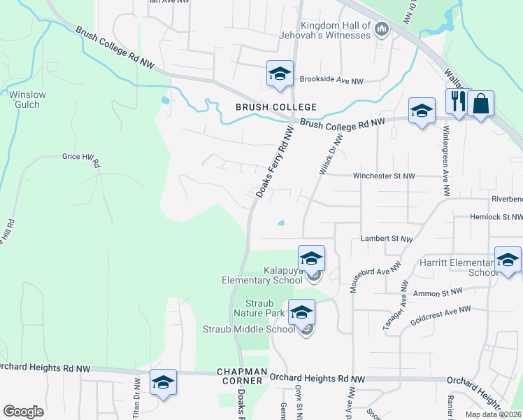 map of restaurants, bars, coffee shops, grocery stores, and more near 2334 Doaks Ferry Road Northwest in Salem