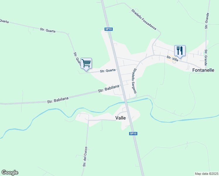 map of restaurants, bars, coffee shops, grocery stores, and more near 9 Strada Babilana in Fontanelle