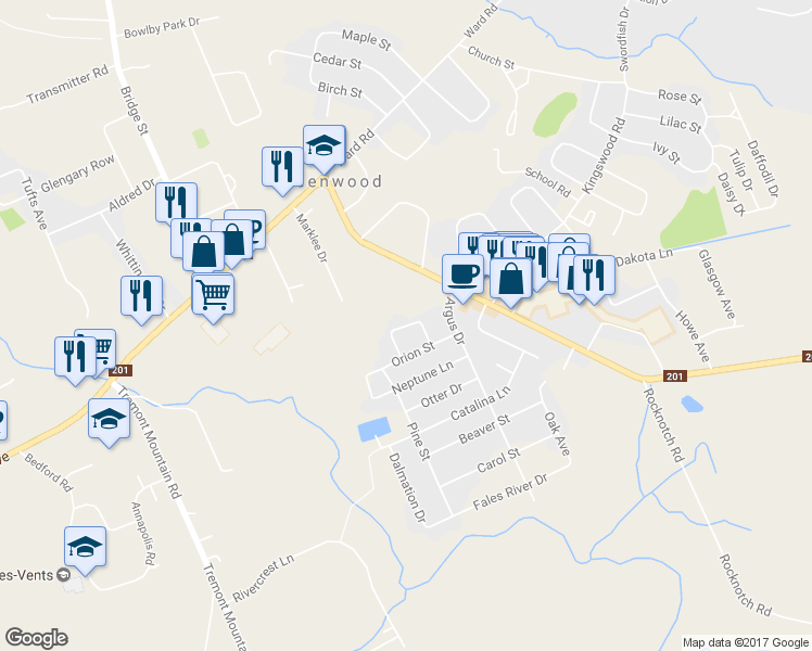map of restaurants, bars, coffee shops, grocery stores, and more near 989 Aurora Crescent in Kingston