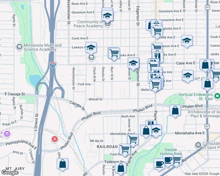 map of restaurants, bars, coffee shops, grocery stores, and more near 856 Burr Street North in Saint Paul