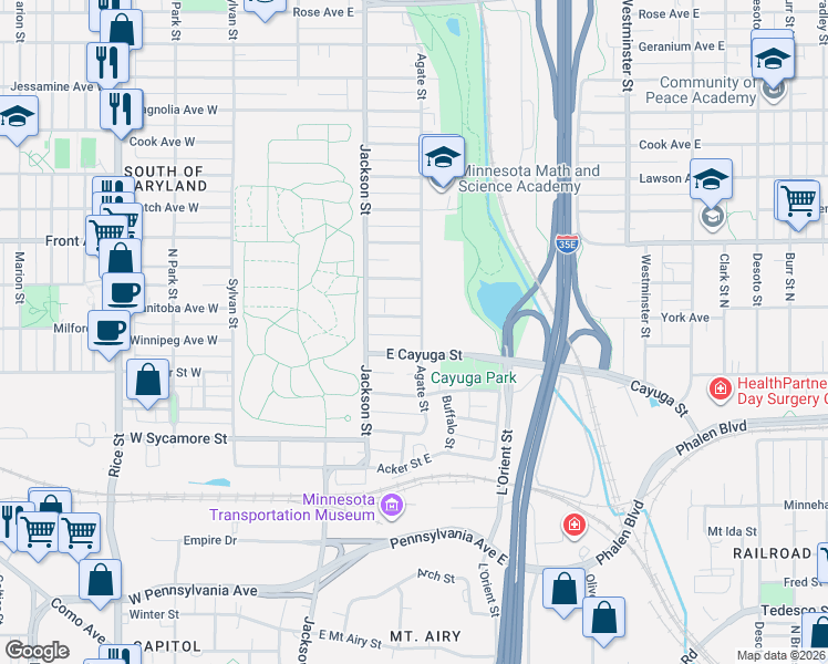 map of restaurants, bars, coffee shops, grocery stores, and more near in Saint Paul