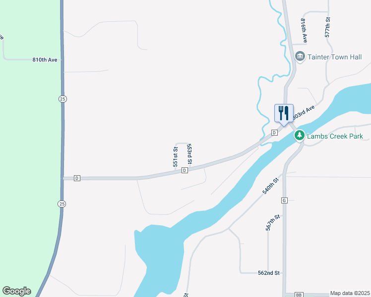 map of restaurants, bars, coffee shops, grocery stores, and more near E5523 County Road D in Menomonie