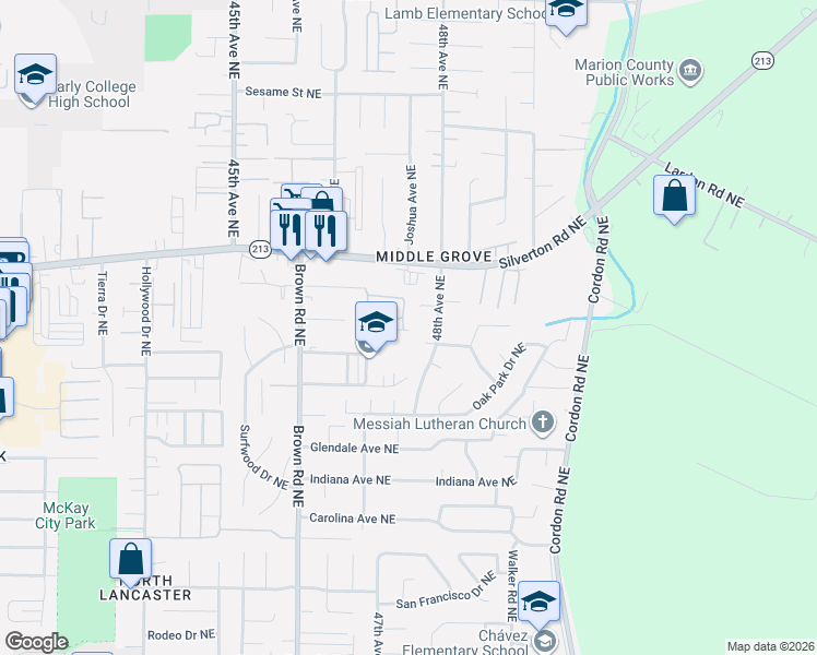 map of restaurants, bars, coffee shops, grocery stores, and more near 4875 Wyoming Circle Northeast in Salem