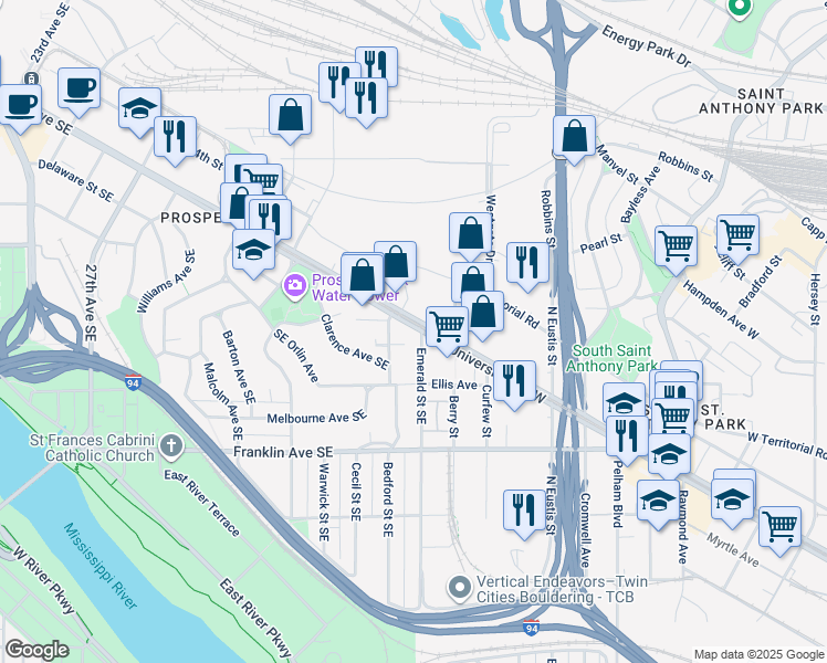 map of restaurants, bars, coffee shops, grocery stores, and more near in Minneapolis