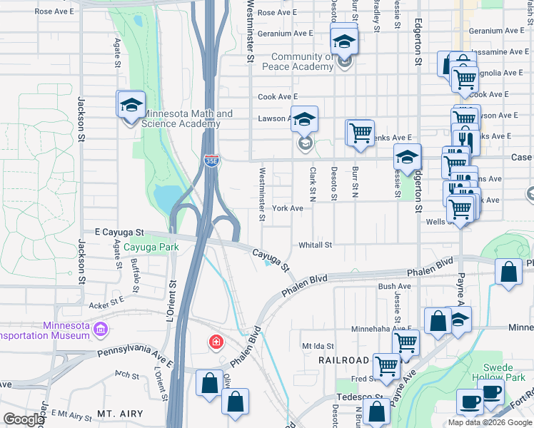 map of restaurants, bars, coffee shops, grocery stores, and more near 906 Westminster Street in Saint Paul