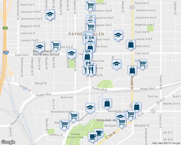 map of restaurants, bars, coffee shops, grocery stores, and more near 925 Payne Avenue in Saint Paul