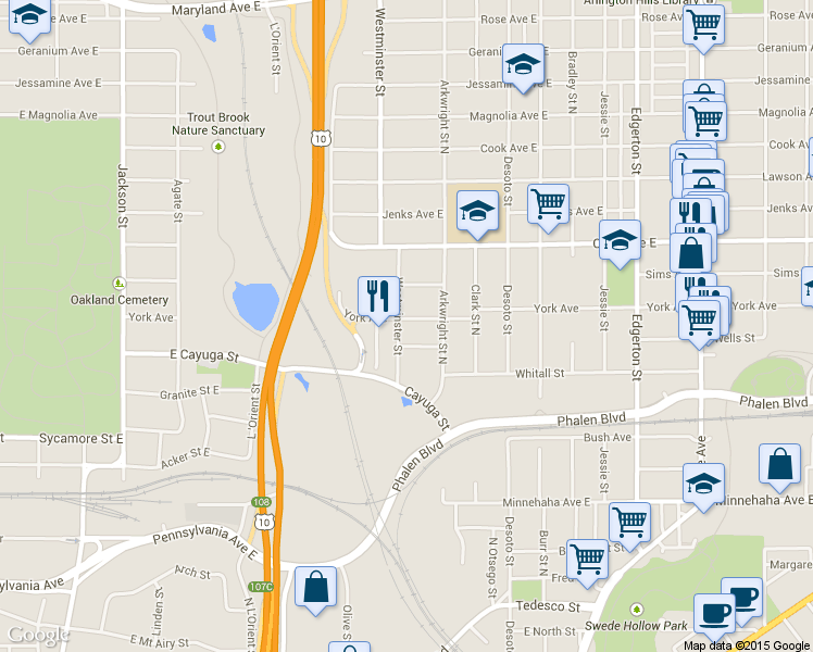 map of restaurants, bars, coffee shops, grocery stores, and more near 906 Westminster Street in Saint Paul