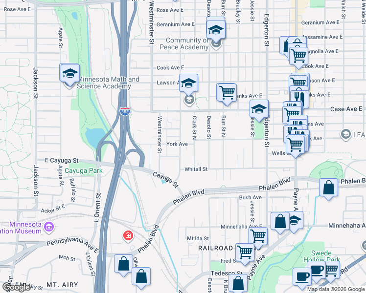 map of restaurants, bars, coffee shops, grocery stores, and more near 905 Arkwright Street North in Saint Paul