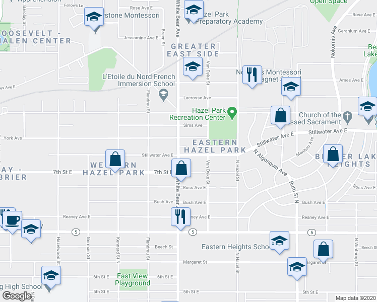 map of restaurants, bars, coffee shops, grocery stores, and more near 1808 York Avenue in Saint Paul