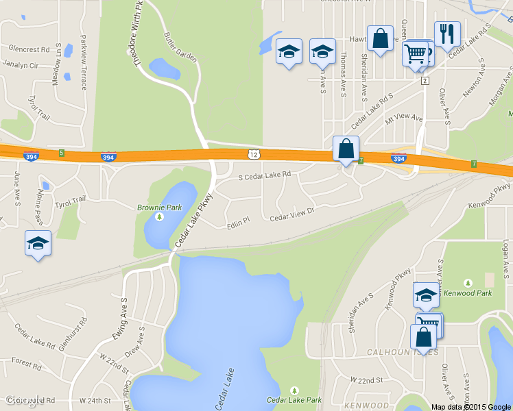 map of restaurants, bars, coffee shops, grocery stores, and more near 1216 Lakeview Avenue South in Minneapolis