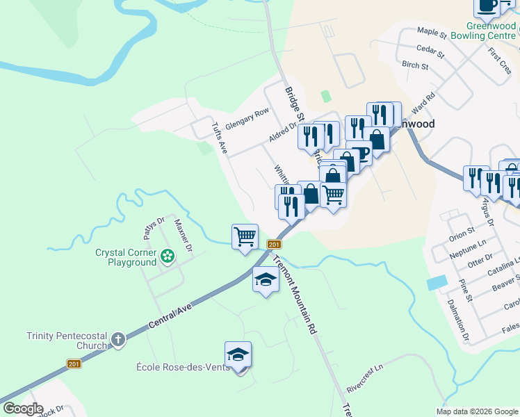 map of restaurants, bars, coffee shops, grocery stores, and more near 1026 Tufts Avenue in Kingston