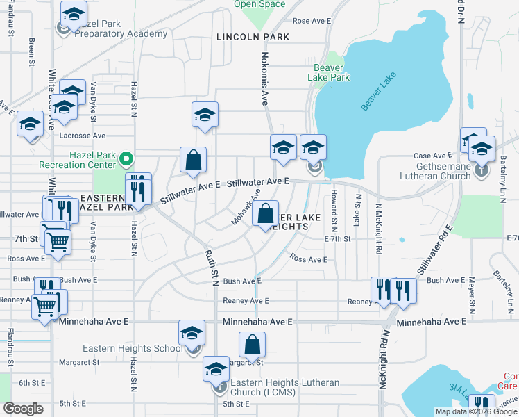 map of restaurants, bars, coffee shops, grocery stores, and more near 2149 Nokomis Avenue in Saint Paul