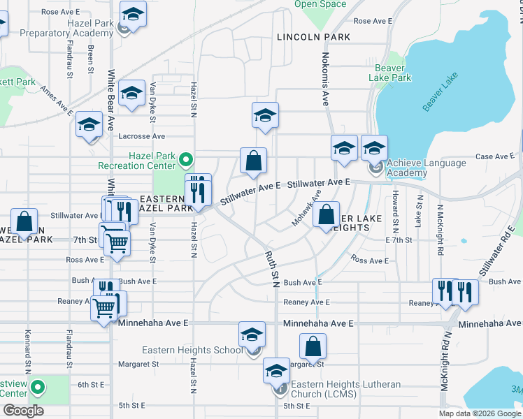 map of restaurants, bars, coffee shops, grocery stores, and more near 903 Iroquois Avenue in Saint Paul