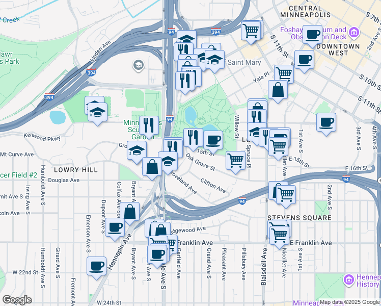 map of restaurants, bars, coffee shops, grocery stores, and more near in Minneapolis