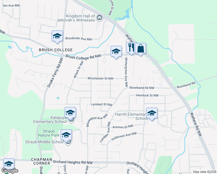 map of restaurants, bars, coffee shops, grocery stores, and more near 2355 Wembley Avenue Northwest in Salem