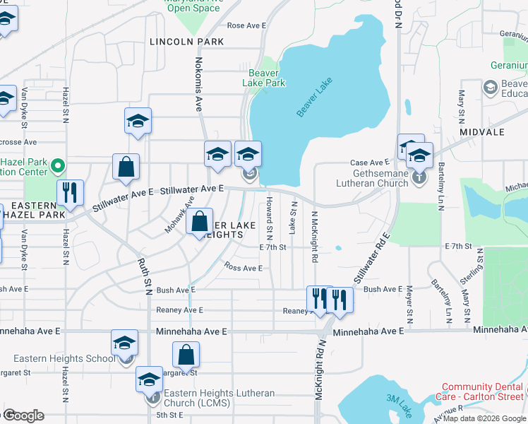 map of restaurants, bars, coffee shops, grocery stores, and more near 892 Howard Street North in Saint Paul