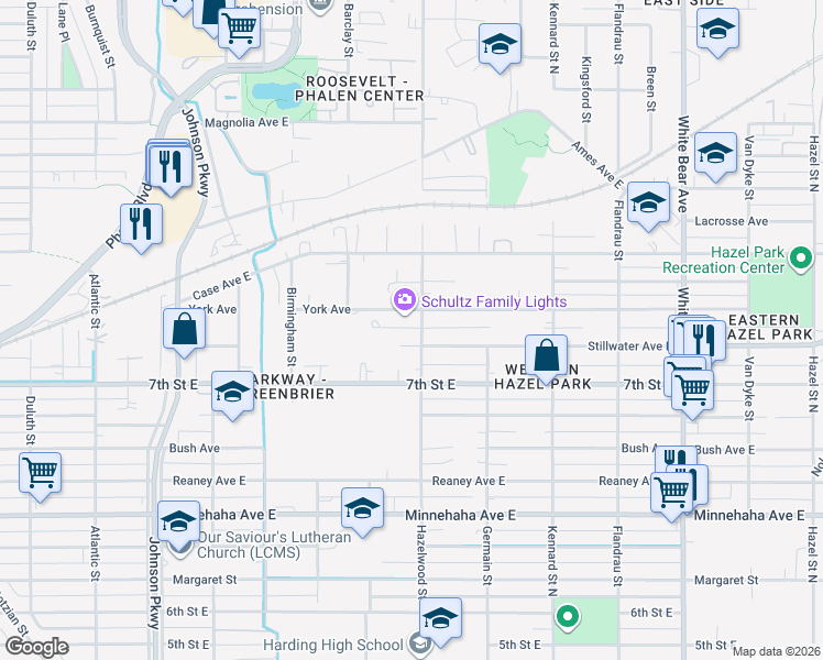 map of restaurants, bars, coffee shops, grocery stores, and more near 907 Hazelwood Street in Saint Paul
