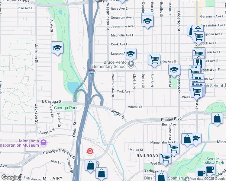 map of restaurants, bars, coffee shops, grocery stores, and more near 906 Westminster Street in Saint Paul