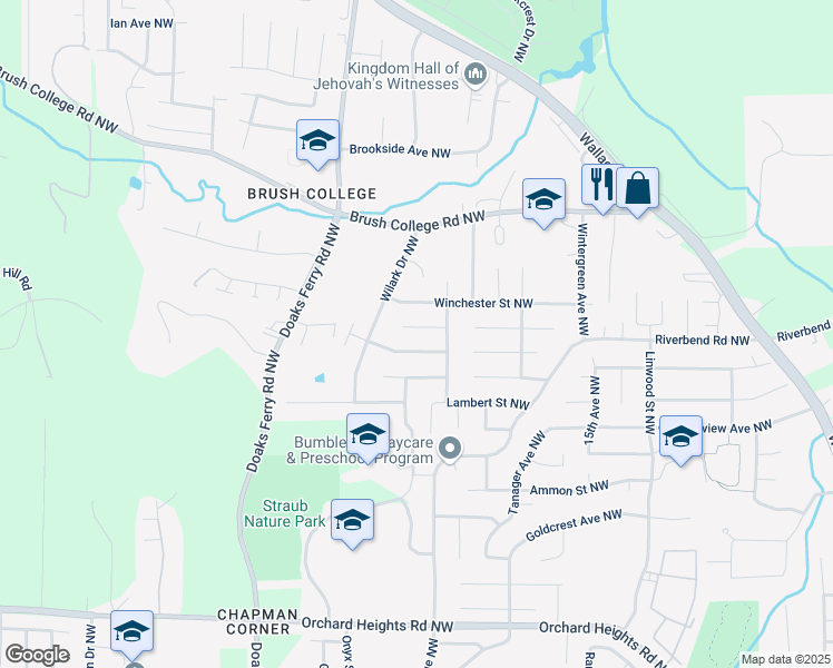 map of restaurants, bars, coffee shops, grocery stores, and more near 1947 Wimbledon Court Northwest in Salem