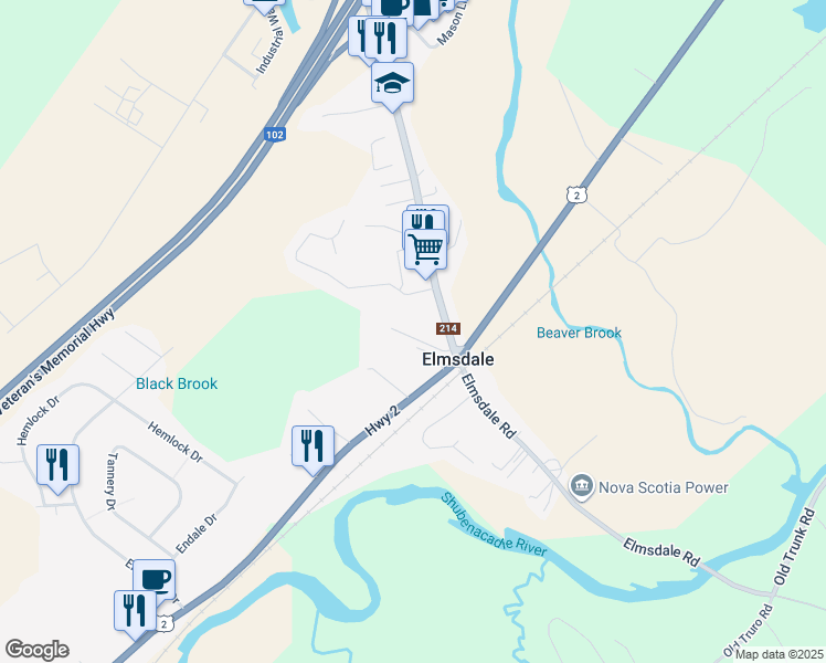 map of restaurants, bars, coffee shops, grocery stores, and more near 8 Miller Road in Elmsdale