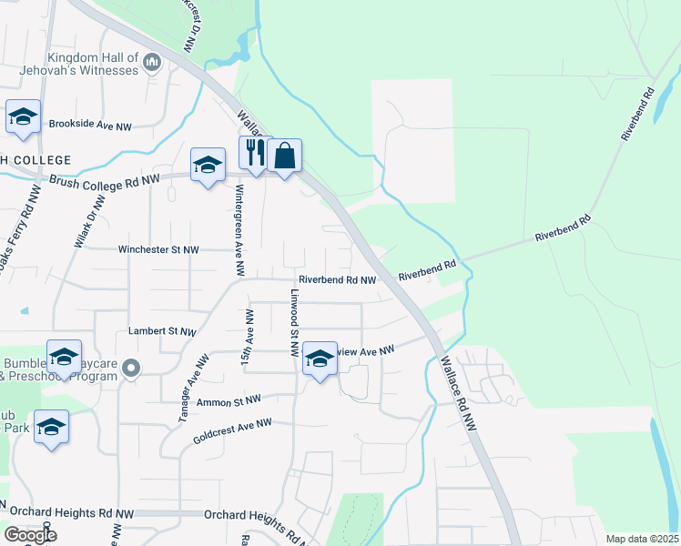 map of restaurants, bars, coffee shops, grocery stores, and more near 2424 Morning Dove Court Northwest in Salem